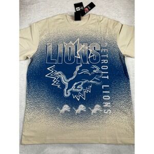 New Era Detroit Lions NFL Graphic T-Shirt Cream Blue Ombre Metallic Silver Large